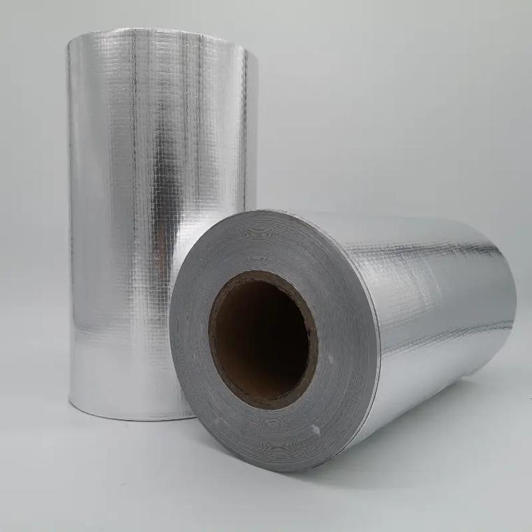 Two professional studio rolls of Liluan aluminum foil, glass Fiber cloth, one standing and one lying down, displayed against a clean white background for a catalog view.---LiLuan Technology