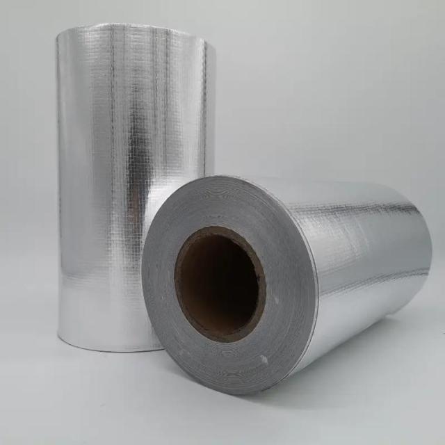 Two professional studio rolls of Liluan aluminum foil, glass Fiber cloth, one standing and one lying down, displayed against a clean white background for a catalog view.---LiLuan Technology