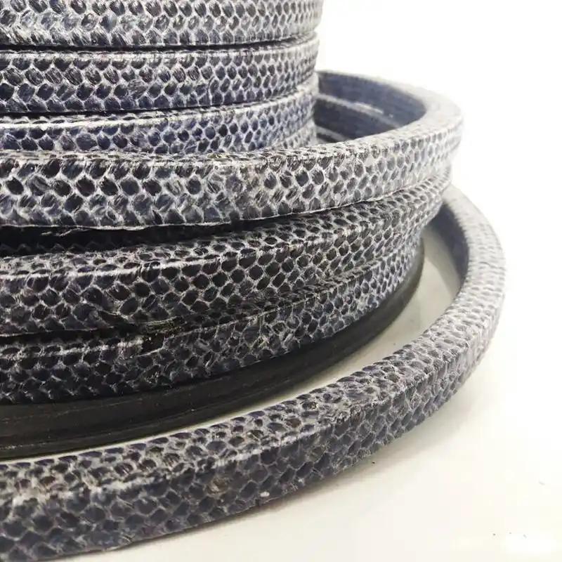 Close-up view of braided carbon fiber gland packing, showing the dense carbon fiber weave structure, ideal for high pressure industrial sealing-LiLuan Technology