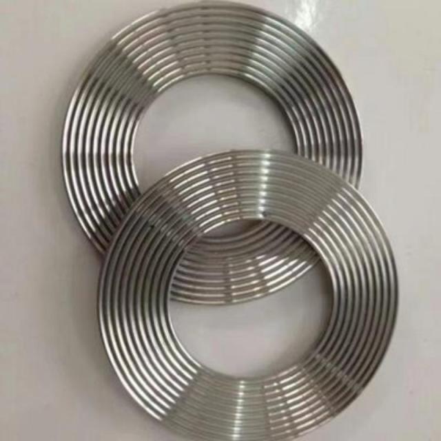 Close-up view of stainless steel corrugated (serrated) metal gasket with precision-machined concentric serrations, reliable high pressure flange sealing gasket.-LiLuan Technology