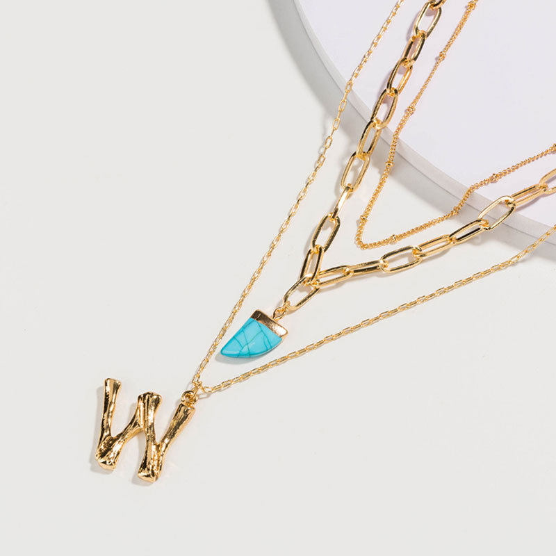 Irregular geometr personality fashion new 26 English letter multi - layer gold necklace natural freshwater pearl pendant jewelry