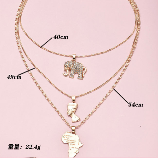 2021 new fashion gold plated layered necklace irregular map and people head alloy necklace jewelry for women and girls