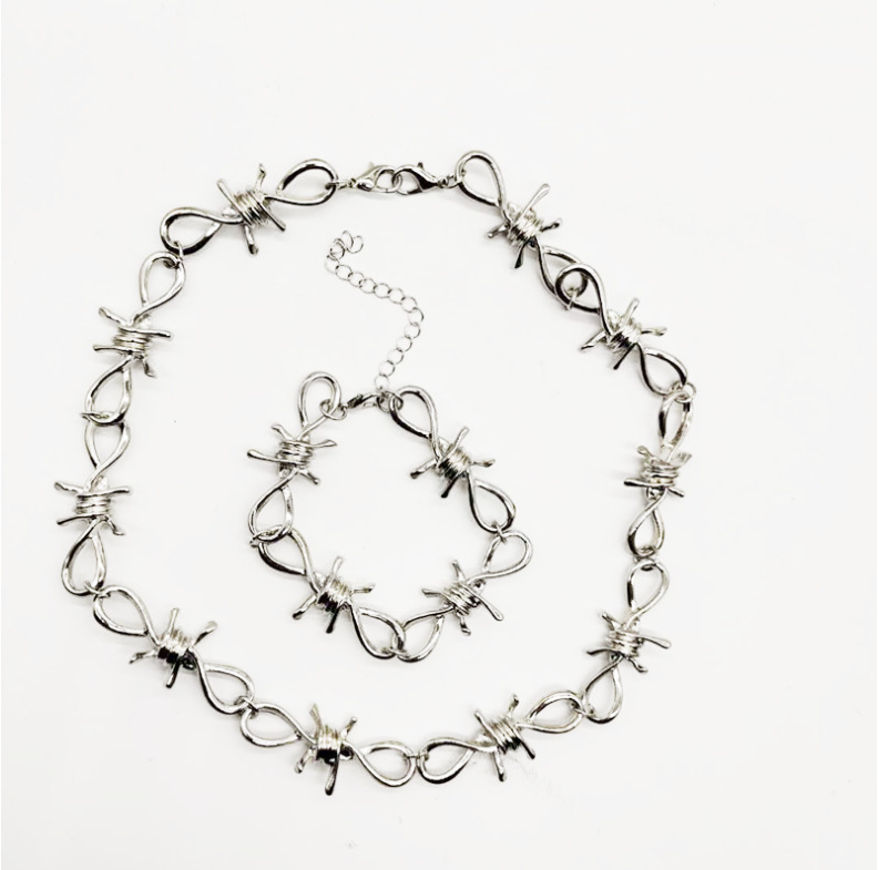2021 New Ins Burr Thorn necklace bracelet set with cool hipster hip hop Choker choker jewelry wholesale factory price