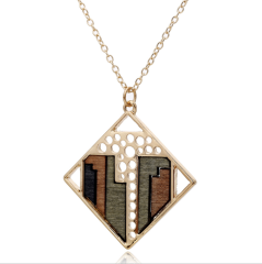 Winter new popular simple fashion new lady necklace geometric round wood contrast color combination pendant necklace