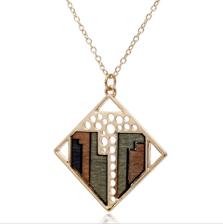 Winter new popular simple fashion new lady necklace geometric round wood contrast color combination pendant necklace
