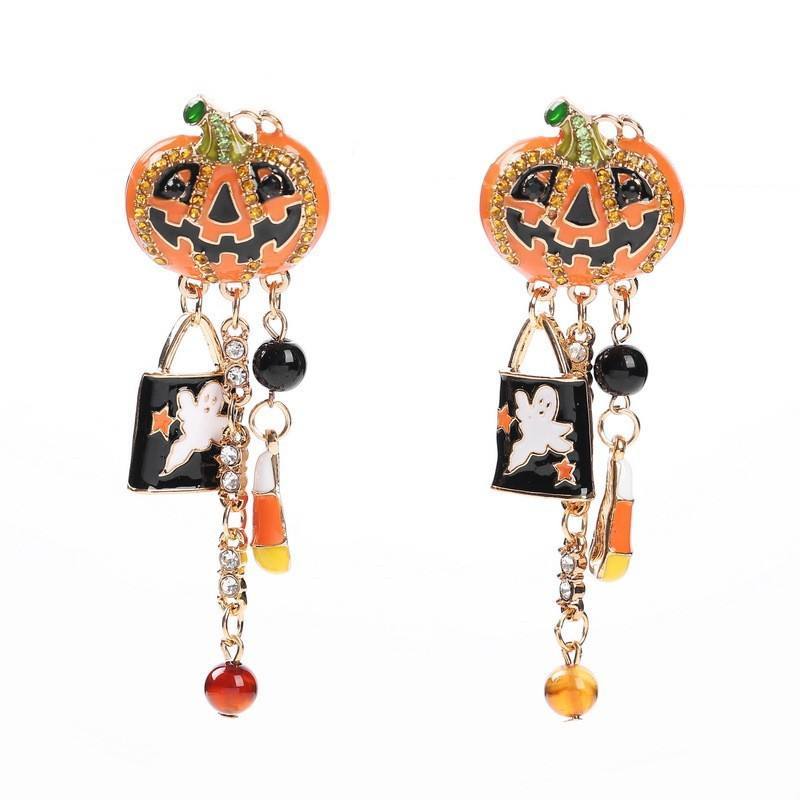 New Hot Sale Alloy Drip Oil Exaggerated Ear Buckles Halloween Pumpkin Earrings