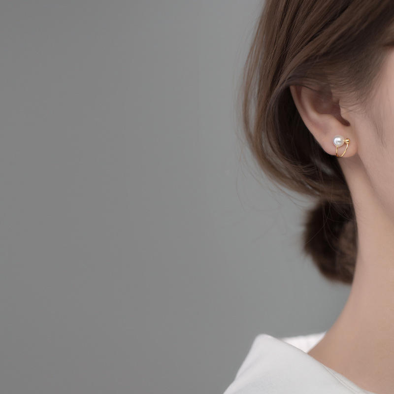 S925 Sterling Silver Pearl No Pierced Charming Ear Clip On Earrings for Women Girl Office Party Ear Cuff Jewelry
