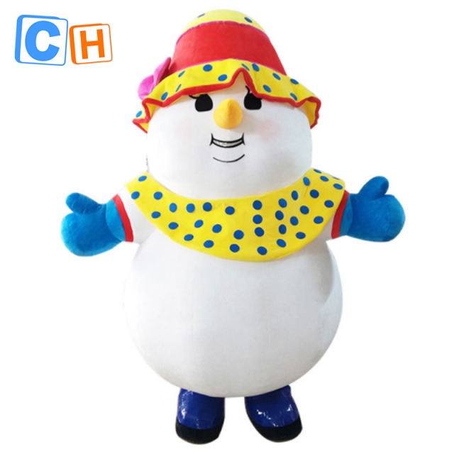 CH Yellow Bib Snowman Theme Mascot Costume Cartoon Character For Adults,Commercial Cartoon Cosplay Easter Party