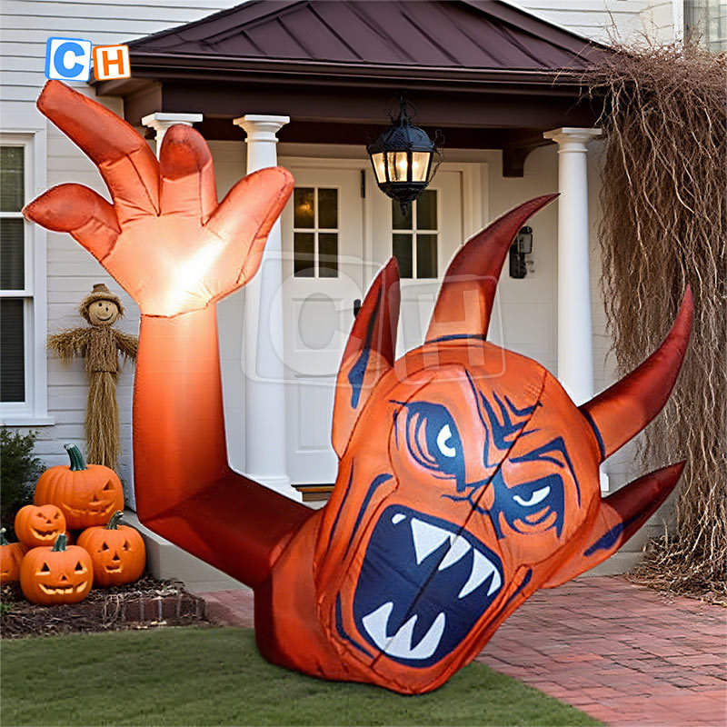 Halloween Inflatable Red Devil with Raised Hands Yard Decoration