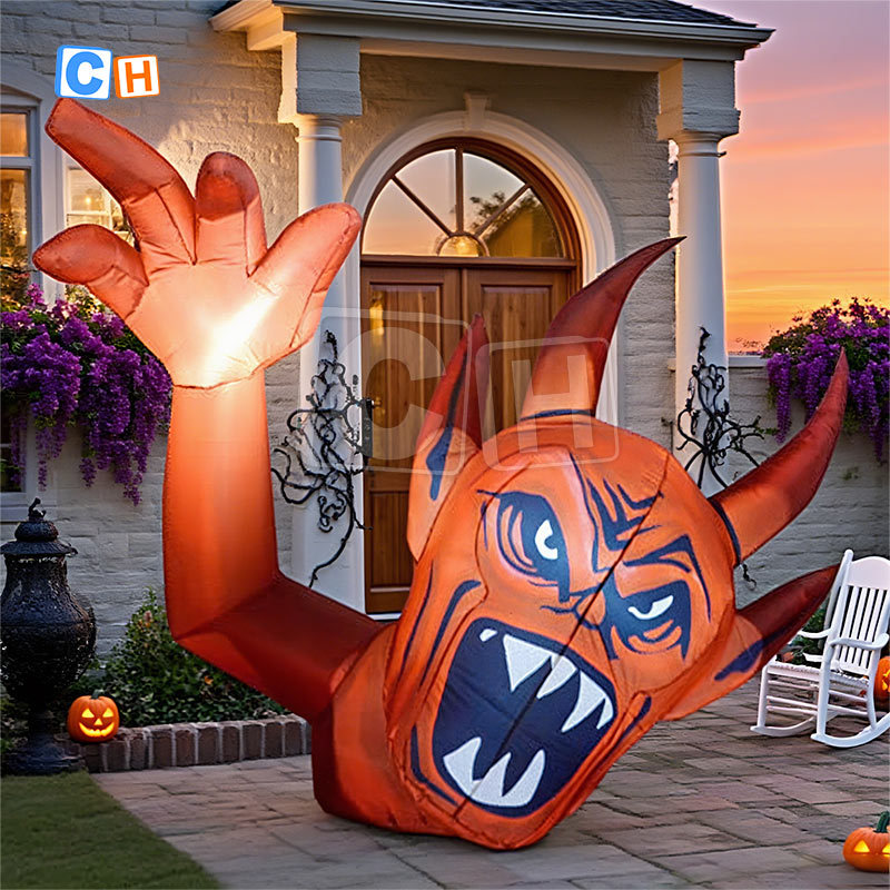 Halloween Inflatable Red Devil with Raised Hands Yard Decoration