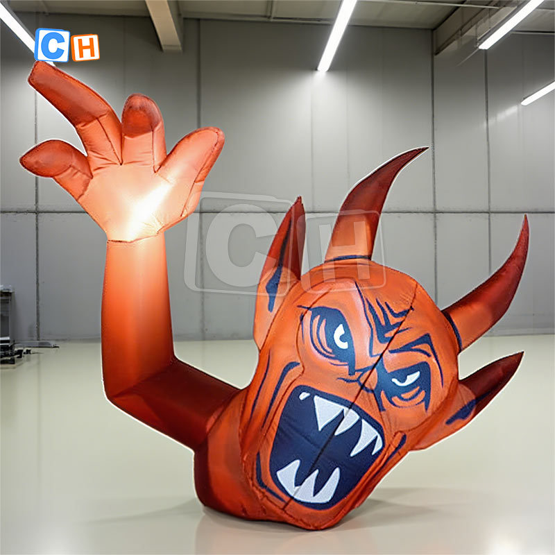 Halloween Inflatable Red Devil with Raised Hands Yard Decoration
