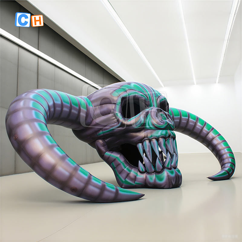 Giant Outdoor Inflatable Skull Head with Demon Horn