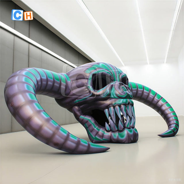 Giant Outdoor Inflatable Skull Head with Demon Horn