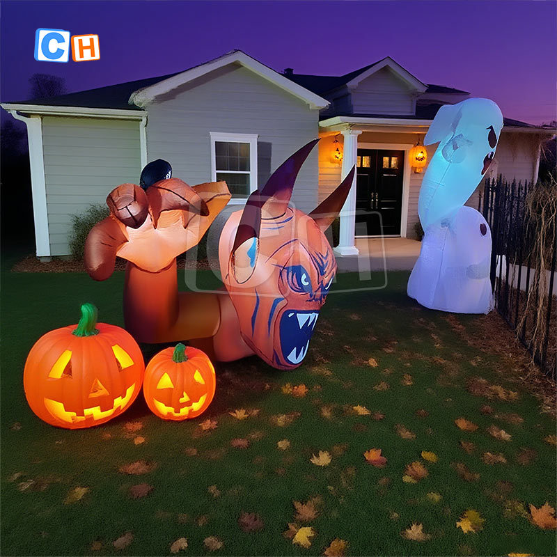 Halloween Inflatable Red Devil with Raised Hands Yard Decoration