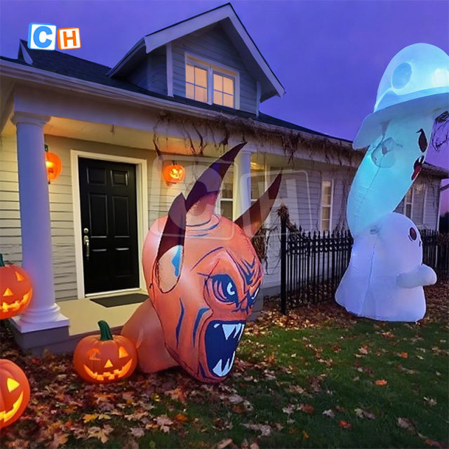 Halloween Inflatable Red Devil with Raised Hands Yard Decoration
