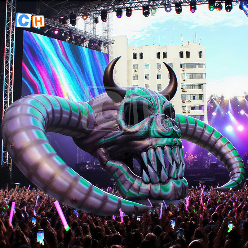 Giant Outdoor Inflatable Skull Head with Demon Horn