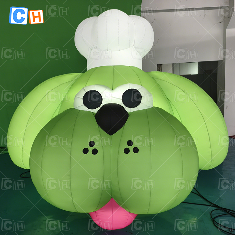 Giant Green Inflatable Chef Dog Model for Restaurant Decoration