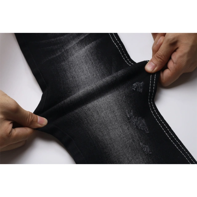 OA Quality 9.6oz Sulfur Black+Black 65/66'' Warp Slub Super Stretch Denim Fabric for Men