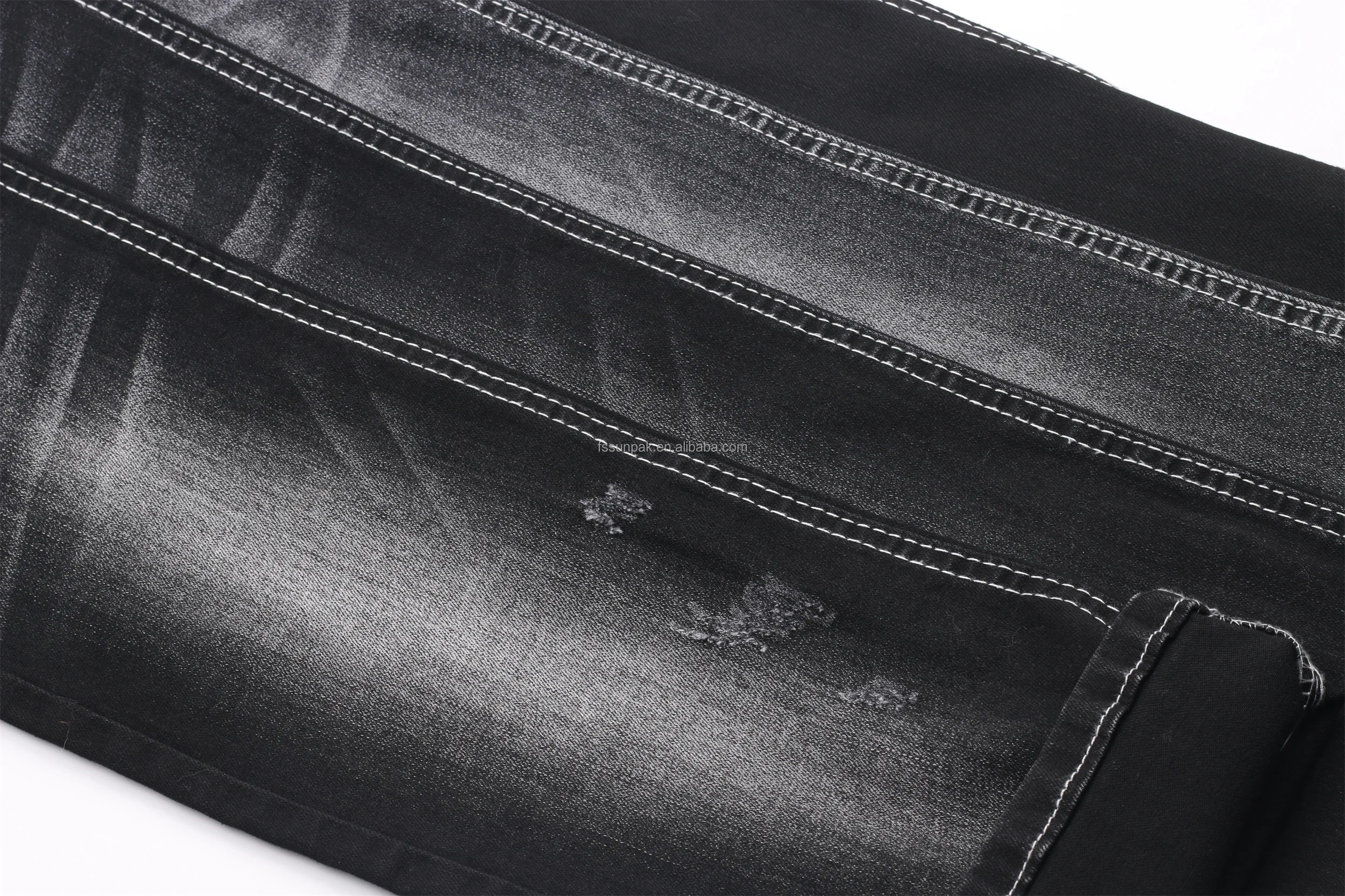 OA Quality 9.6oz Sulfur Black+Black 65/66'' Warp Slub Super Stretch Denim Fabric for Men