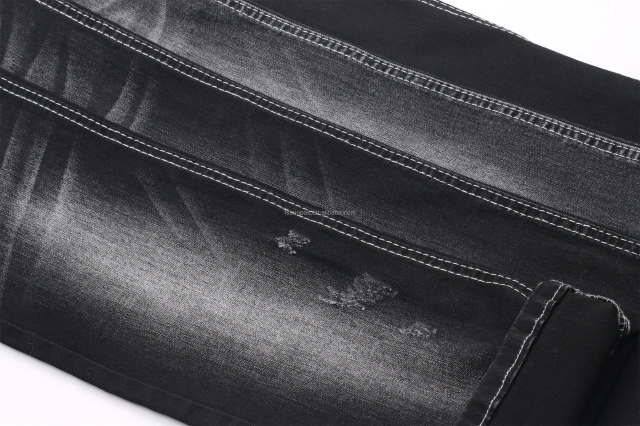 OA Quality 9.6oz Sulfur Black+Black 65/66'' Warp Slub Super Stretch Denim Fabric for Men