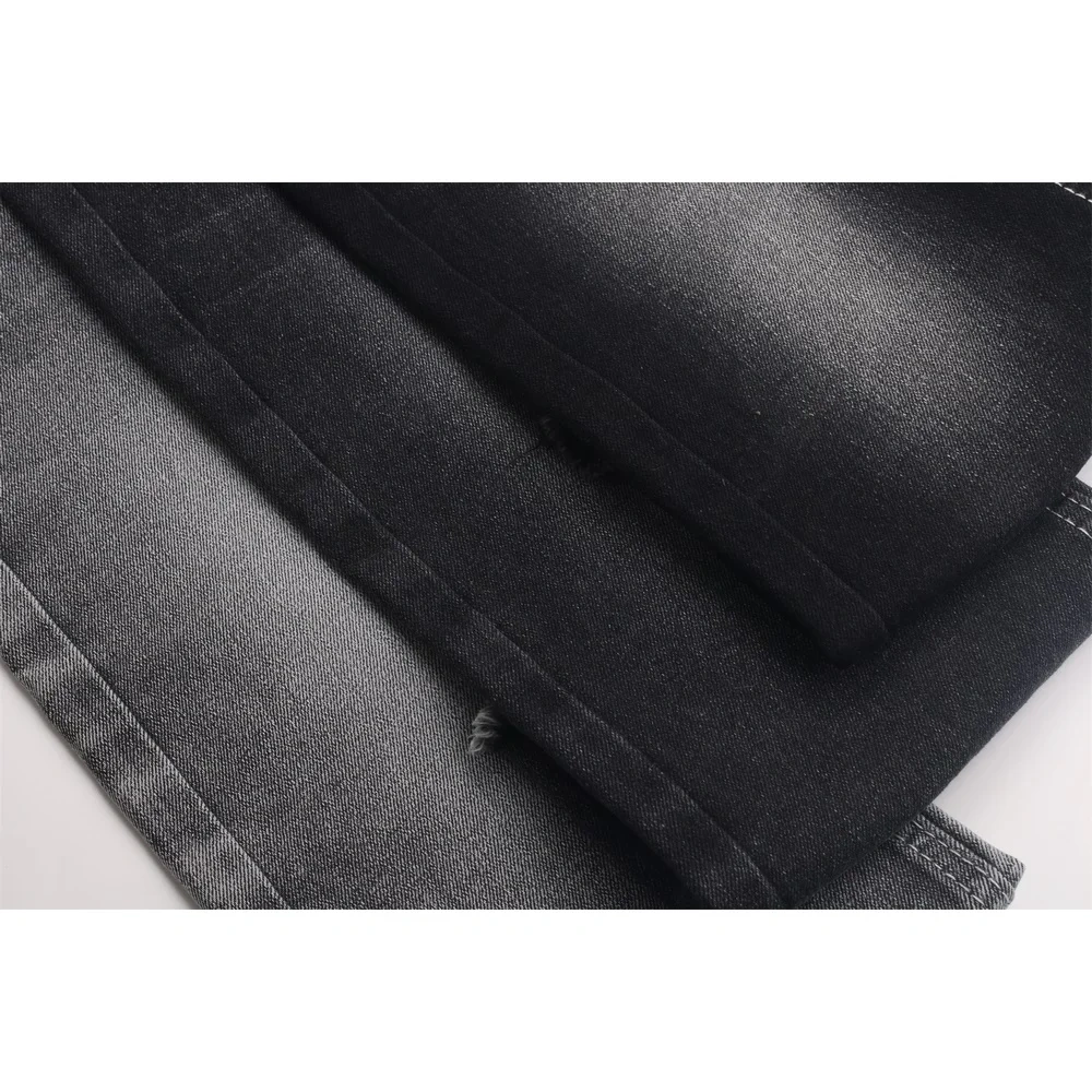 Super soft slight slub comfortable stretch 370gsm 180cm mercerized black black back denim fabric