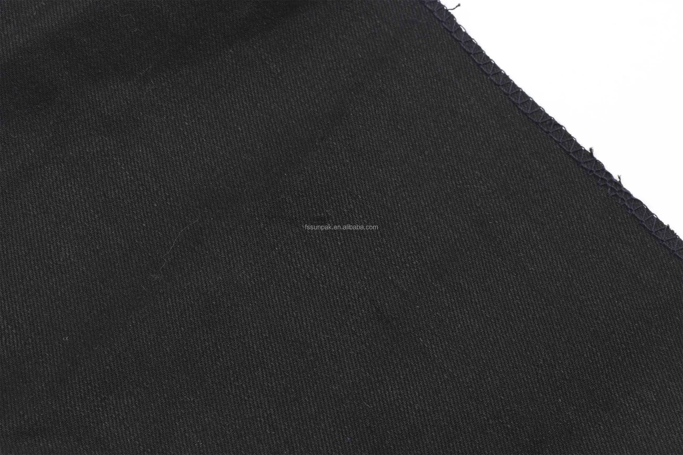 China Wholesale Best Quality Low Price Soft Nice Slubby 10oz 67'' Super High Stretch Black Black Denim Jeans Fabric