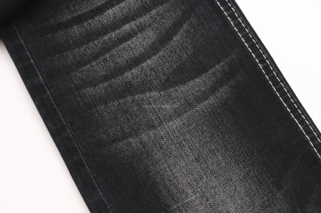 OA Quality 9.6oz Sulfur Black+Black 65/66'' Warp Slub Super Stretch Denim Fabric for Men