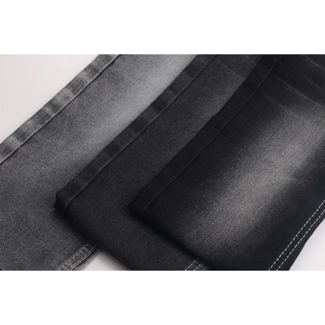 Super soft slight slub comfortable stretch 370gsm 180cm mercerized black black back denim fabric