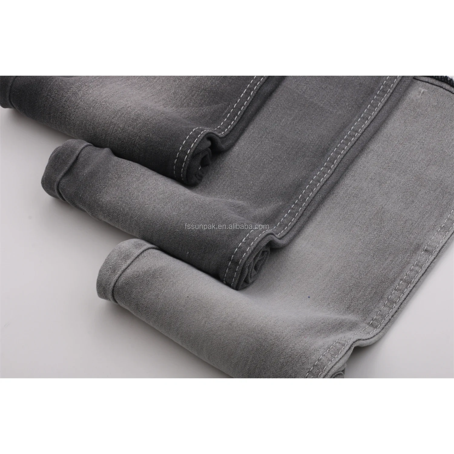 Low Price Quality Satin Gray Jeans Fabric 7.8oz Sulfur Grey Comfortable Stretch Soft Touch no Slub Denim Fabric