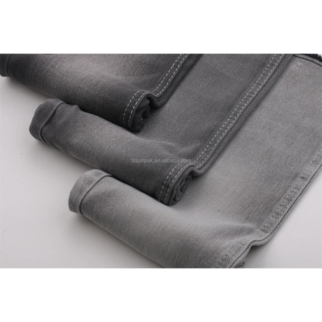 Low Price Quality Satin Gray Jeans Fabric 7.8oz Sulfur Grey Comfortable Stretch Soft Touch no Slub Denim Fabric