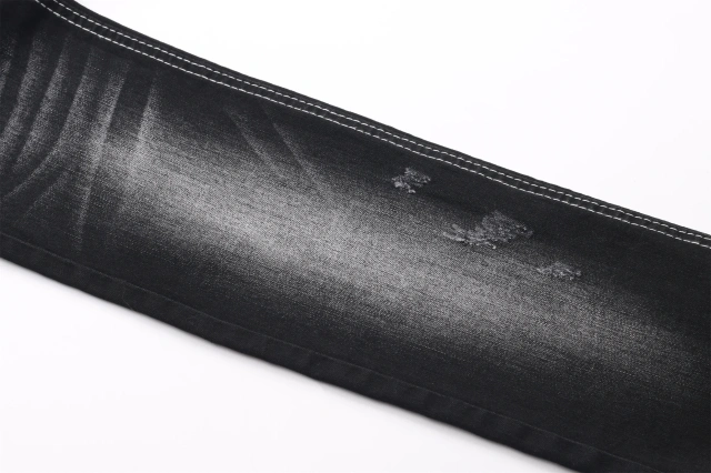OA Quality 9.6oz Sulfur Black+Black 65/66'' Warp Slub Super Stretch Denim Fabric for Men