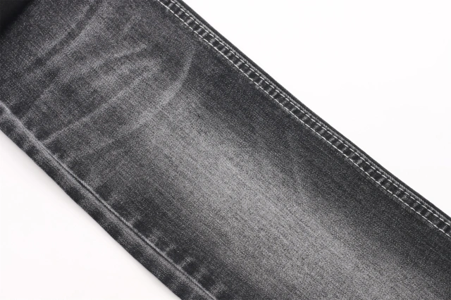 OA Quality 9.6oz Sulfur Black+Black 65/66'' Warp Slub Super Stretch Denim Fabric for Men