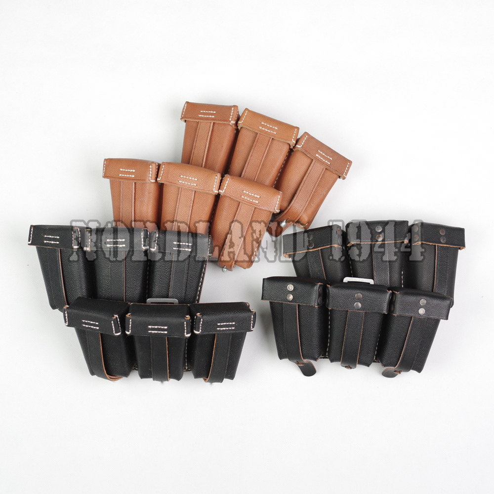 WWII German K98 Leather Pouches in Pair Reenactment (total 6 pouch)