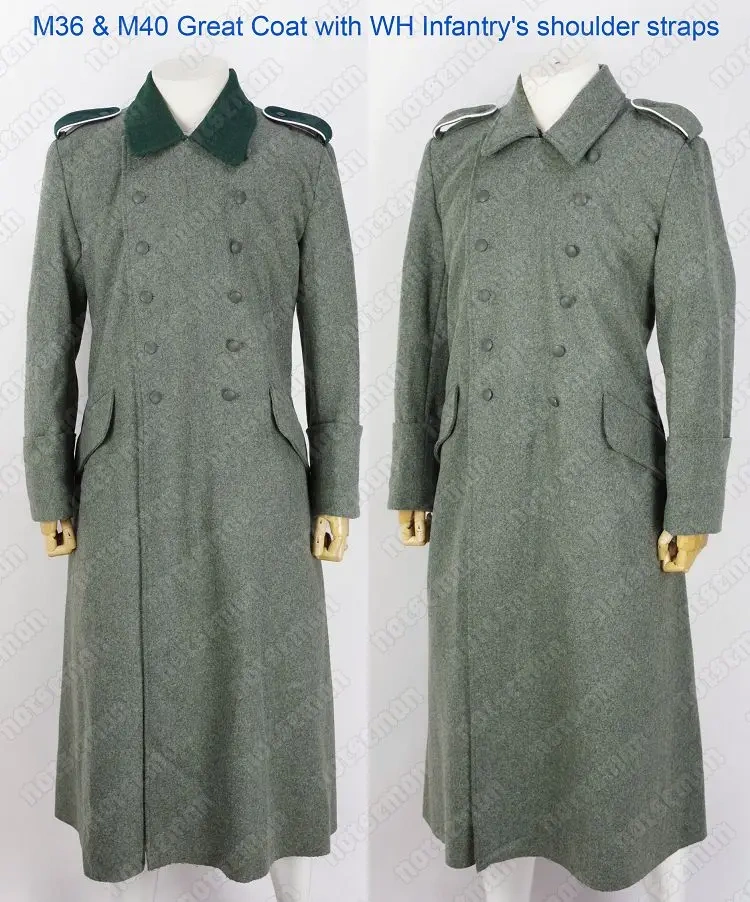 Reproduction Cosplay German M40 Great Coat Overcoat with WH Infantry's Shoulder Straps Reenactment Nordland 1944