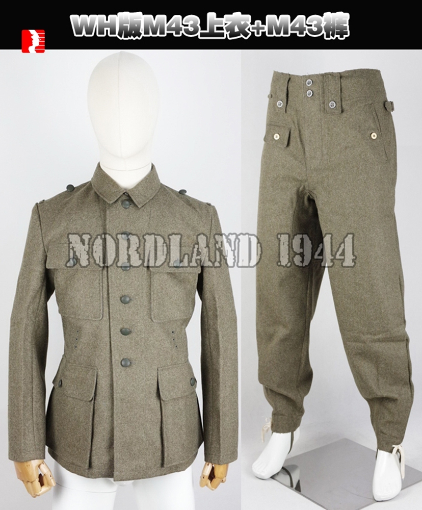 German WH M43 Heer EM Fieldgrey Wool Feldbluse Field Blouse Tunic with Shoulder Straps & Pants