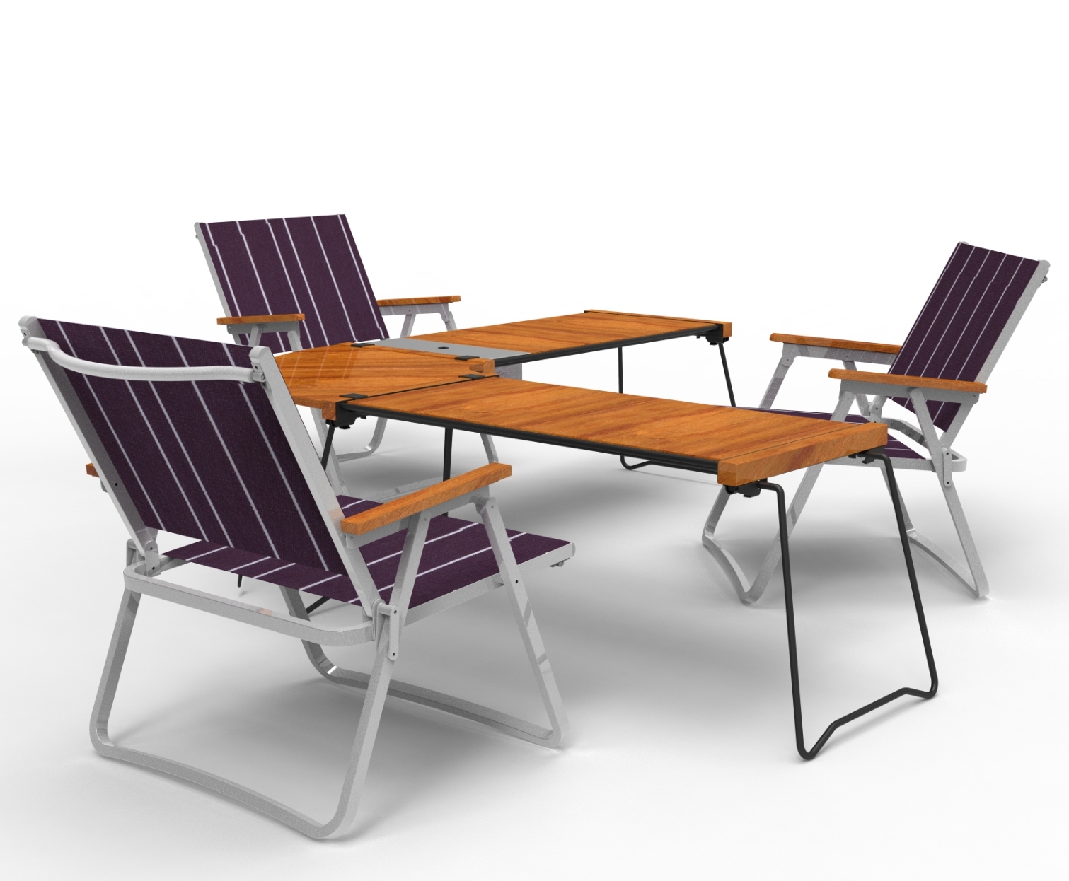 Camping aluminum teak table and chair set