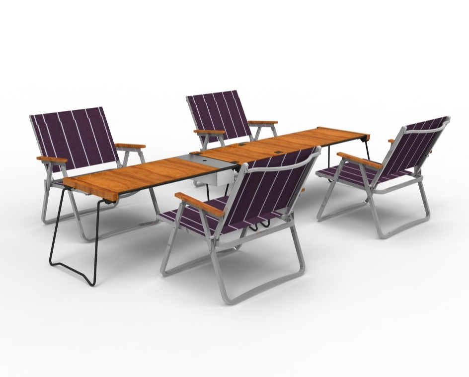 Camping aluminum teak table and chair set