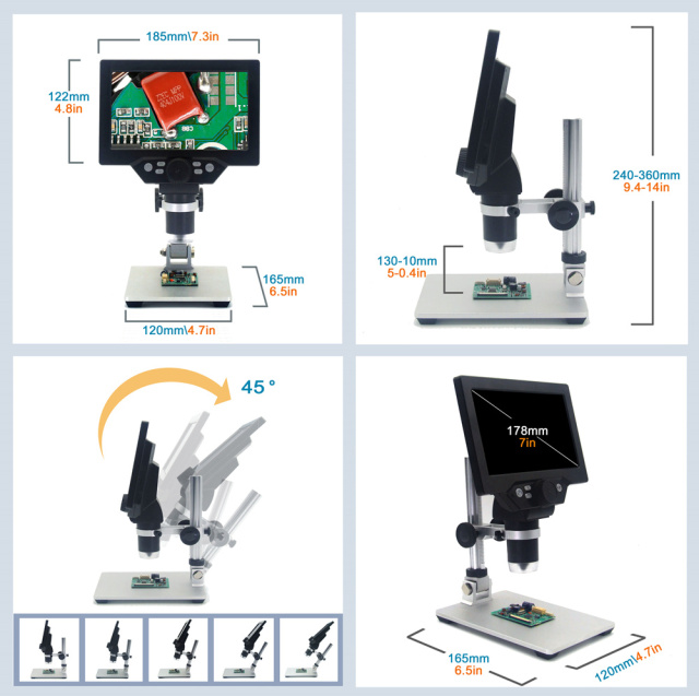 G1200D Digital Microscope 12MP 7 Inch Large Color Screen Built-in Lithium Battery 1-1200X Continuous With Light