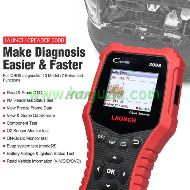 LAUNCH CR3008 OBD2 automotive scanner OBDII code reader diagnostic tool battery voltage test tool free
