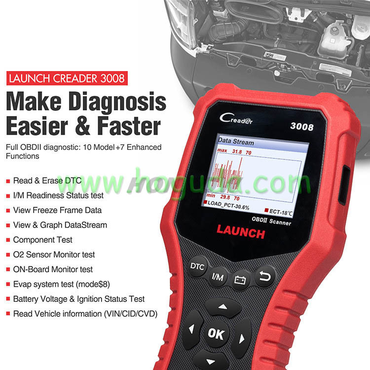 LAUNCH CR3008 OBD2 automotive scanner OBDII code reader diagnostic tool battery voltage test tool free