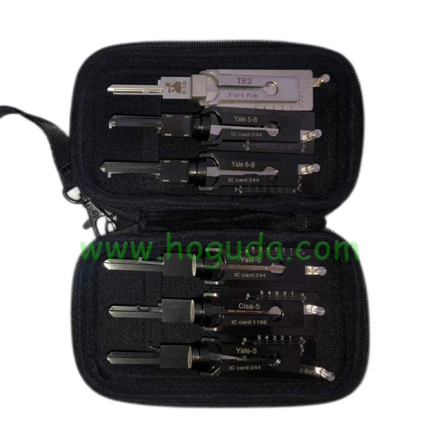 Original LISHI  2-in-1 set contains TE2 YALE-5 YALE-6 YALE-5B YALE-6B CISA-5 with black bag Decoder for Locksmith Repairing Tools 2-in-1 Residential Pick & Decoder