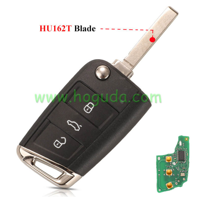 KYDZ For VW keyless MQB platform  3 button flip remote key  with ID48 chip-434mhz HU162T Blade