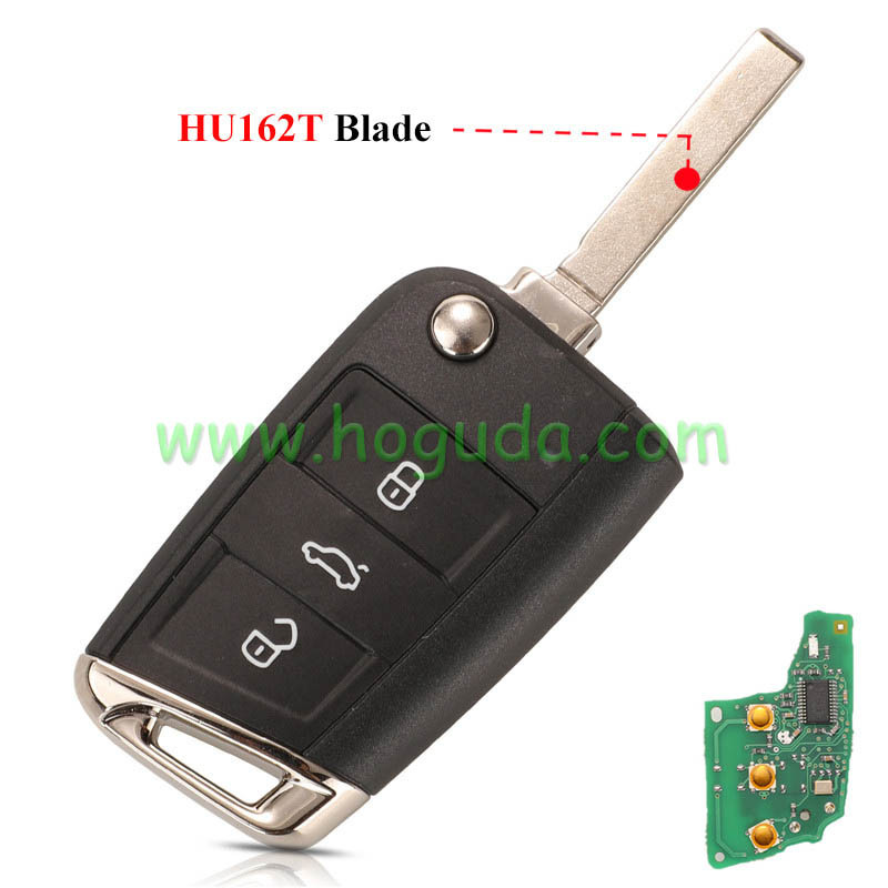 KYDZ For VW keyless MQB platform  3 button flip remote key  with ID48 chip-434mhz HU162T Blade