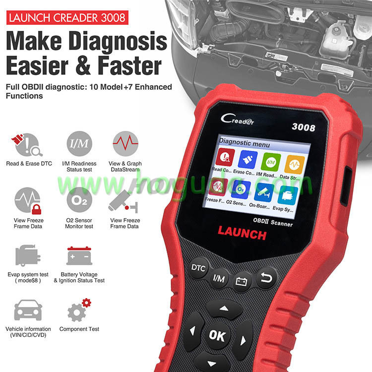 LAUNCH CR3008 OBD2 automotive scanner OBDII code reader diagnostic tool battery voltage test tool free