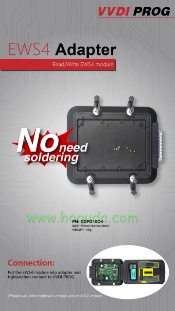Xhorse VVDI PROG EWS4 Adapter Package list: 1pc*BMW EWS4 Adapter works with VVDI Prog Programmer