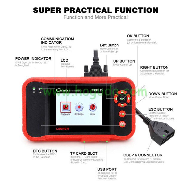 LAUNCH CRP123 OBD2 EOBD automotive scannerABS Airbag SRS Transmission Engine Car Diagnostic Tool Multilingual free update