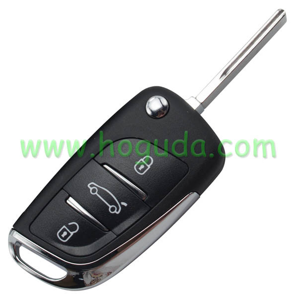 Original For Peugeot 3 button modified flip remote key blank with HU83 407 Blade- 3Button -Trunk- With battery place (No Logo) used for model New DS remote control