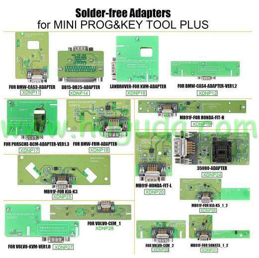 Solder-free adapter for mini prog and key tool plus,including bmw adapter,porsche immo adapter/landrover immo adapter/wolvo immo adapter/MB91F dashboard adapter