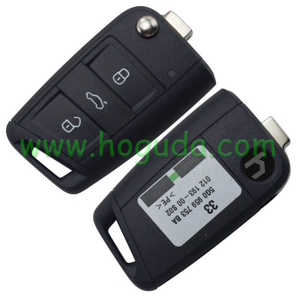 Original For VW golf MK7 3 Button remote control FCCID is 5G0959753BA with 433MHZ with ID48chip