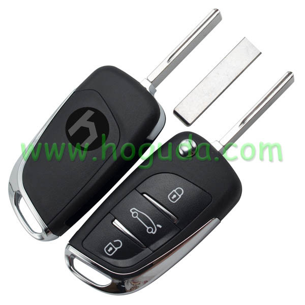 Original For Peugeot 3 button modified flip remote key blank with HU83 407 Blade- 3Button -Trunk- With battery place  used for model New DS remote control